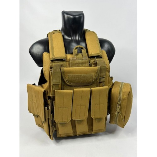 Тактический разгрузочный жилет «5 / пять карманов» с подсумками Tactical Molle Plate Carrier для съемных бронепластин в Уфе